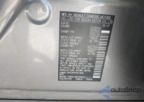 2017 Nissan Rogue S from USA, damaged, VIN KNMAT2MT5HP567495